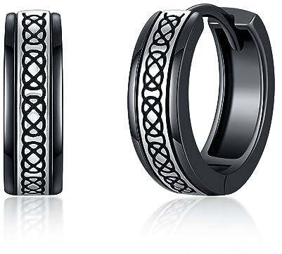 Wikinger Ohrringe Herren 925 Sterling Silber Schwarz Keltische Creolen Punk Gothic Ohrringe Schwarz Schmuck Geschenke für Damen