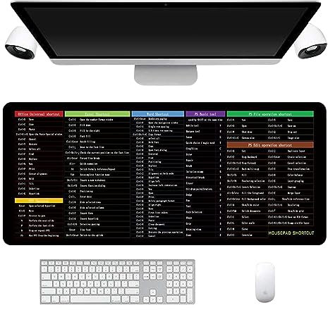 GALER Anti Slip Keyboard Mat, Shortcuts Mouse and Keyboard Mat, Large Mouse Pad Gaming Keyboard Pad w/ Office Software Shortcuts, Desk Mat Computer Mat Desk PC, Laptop, Office (A,90x40cm), 900*400mm