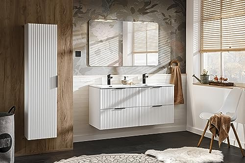 ADEL Mobile per Lavabo Doppio Bianco da 120 cm, Sospeso Con Piano di Lavoro o da Incasso, Mobili da Bagno