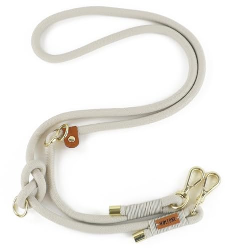 Wolfone Multi-Functional Double-Ended Rope Dog Lead Hand Free Heavy Duty Adjustable Lead for Large Medium Small Dog Grey