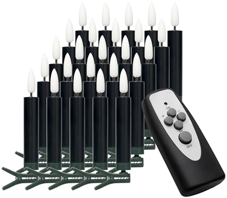 3D-Flamme Weihnachtsbaumkerzen | kabellose Weihnachtskerzen mit Fernbedienung | dimmbar | Timer |Baumkerze mit real Flame Modus | 11,5 cm (25er Set, schwarz)