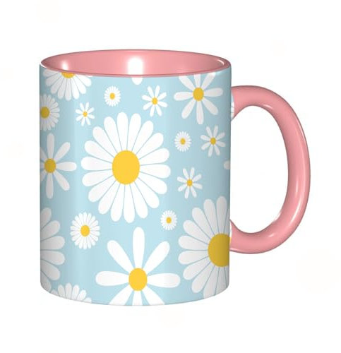 Kaffee-Tasse Schatz - Weißes Kosmos-Blumenmuster isoliert auf blauem Hintergrund, Vektorillustration EPS 10 Becher/Mug als witziges Geschenk/Lustige und Originelle Geschenke/Tee-Kaffeetasse