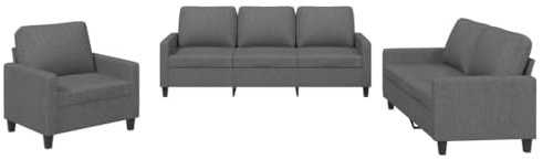 vidaXL Sofagarnitur 3-TLG., Sessel Couch mit Kissen, Sofa Wohnzimmersofa mit Armlehnen, Couchgarnitur Designsofa Sitzmöbel Polstermöbel, Dunkelgrau Stoff
