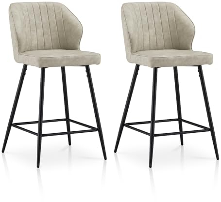 TUKAILAI Barhocker 2er Set aus Kunstleder, Barstuhl Küchenhocker mit Rückenlehne Metallbeinen Fußstütze, Gepolsterter Tresenhocker Bistrohocker Hocker für Küche Esszimmer Restaurant Bar,Creme/Beige