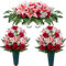 Fleur Artificielle pour Pierre tombale, Fleurs de cimetière, Bouquets de lys Roses artificiels pour décoration extérieure de Pierre tombale. (Lys Rouge, Fleurs Selle & Bouquets)