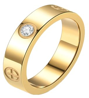 MAGIIE Schmuck 18k Vergoldet Ring Damen,6mm Damen Ring Gold,Hochzeitsringe Edelstahl Damen,Zirkon Ring Elegant Damen (Gold, 60)