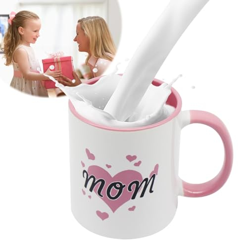 Horuili Tazze in Ceramica, Tazze da Caffè per la Festa Della Mamma, tazza in ceramica MOM, tazza da caffè in ceramica rosa, regali per la festa della mamma, compleanno per la mamma