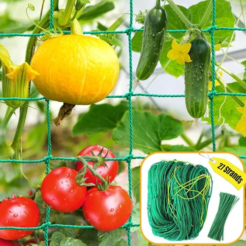 Ranknetz für gurken rankhilfe, Rankhilfen für Tomaten mit 100 Pflanzenbinder, großer Pflanzennetz von kletterpflanzen, Gurke, Rosen, bohnen(1.8m x 1.8m)