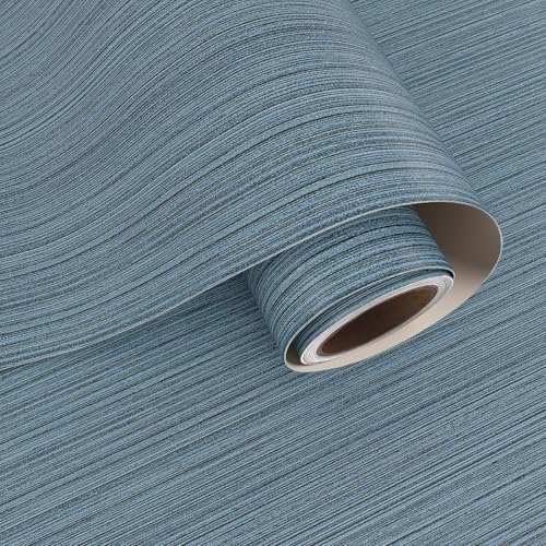 VaryPaper Tapete Stoffoptik Blau Schwarz Möbelfolie Matt 40cmx200cm Strukturtapete Blau Dekofolie Selbstklebend Klebefolie Möbel Tapete Badezimmer Wasserfest Wohnzimmer Klebefolie Schrank Tischfolie