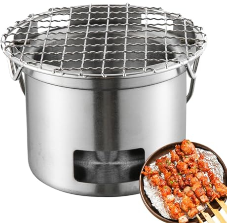Kixolazr Hornillo portátil de camping, estufa de camping, mochila de supervivencia de acero inoxidable, hervidor de alcohol, horno de barbacoa, estufa de leña de camping con mango extraíble para casa,