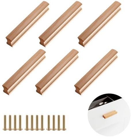 Poignée Meuble Bois, 6 Pièces 64mm Porte Cuisine Meuble Tiroir, Poignet Armoire Bois, Poignée de Meuble Placards en Bois, avec 12 Vis pour Cuisine, Armoire, Commode, Tiroir, Salle de Bain, Bureau