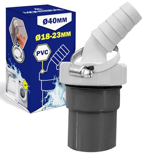 Geschirrspüler und Waschmaschine Abfluss Adapter mit Abgang für Rohr Ø40 mm und Eingang Ø18-23 mm - Set Enthält 1 Stück Schlauchschelle Edelstahl Ø20-32 mm - Garantie 10 Jahre - MONTERAL