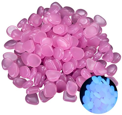 Leuchtende Steine 100 Stück Kieselsteine leuchten im Dunkeln Muggelsteine Nachtleuchtende Steine für Gartengehweg Dekoration Pflanzen Topf Aquarium Fluoreszierende Harz Steine (lila)