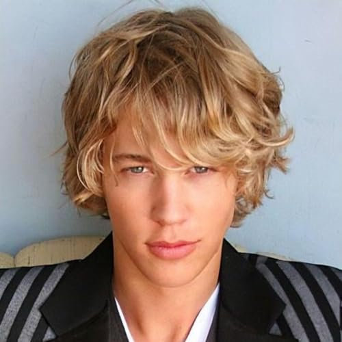 Herren Blond Kurzschicht Naturperücke Synthetische Halloween Party Cosplay Perücke mit Kapuze