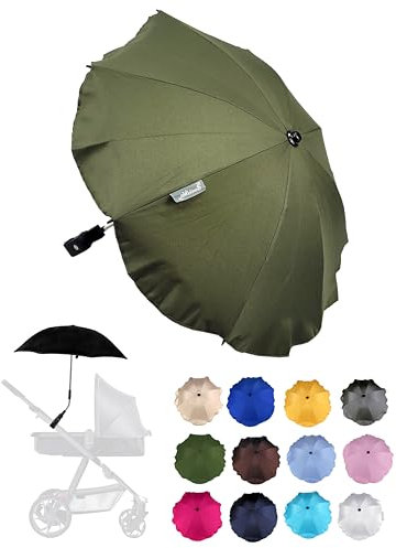 BambiniWelt by Rafael K. Sonnenschutz universal [Sonnenschirm für Kinderwagen] Buggy UV Schutz 50+ mit Universalhalterung biegsamer Schirm für Rund- und Ovalrohre verstellbar (olive)