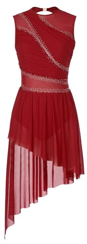 LPHFDCS Chiffon Tanzkleid Damen Chiffon-Ballettkleid, Gymnastikanzug, Tanz, Eiskunstlauf, Tanzvorführung, zeitgenössisches Kleid, lyrische Tanzkostüme Damen Tanzkleid Aus Chiffon(Red,M)
