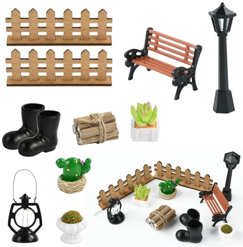 10 Stück Miniatur Garten Zubehör, Mini Gartenmöbel Deko, Miniatur Gartengeräte, Weihnachtswichtel Zubehör, Miniatur Garten Zubehör, für DIY, Feengarten Dekoration, Puppenhäuser
