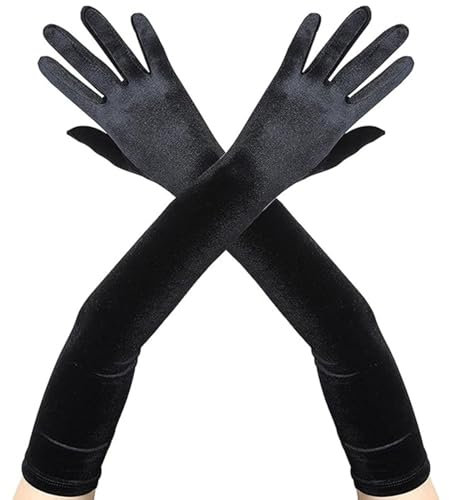 XDGBGFN 1920s Handschuhe für Frauen Lange Handschuhe Samt Handschuhe für Karneval Party Kostüm Halloween Kostüm (Schwarz, Standard)