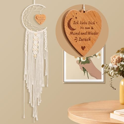 Jieayhiu Traumfänger Makramee Wandbehang, Ich Liebe Dich Geschenke für Freundin Frauen Mädchen Valentinstag Hochzeitstag Jahrestag Geschenk für Sie, Handgemachte Makramee Wanddeko Schlafzimmer