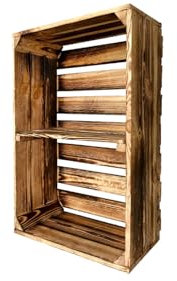 Neue Obstkisten mit Mittelbrett Holzkisten Weinkisten Apfelkisten Kommode Regal Geflammte 60x40x20cm