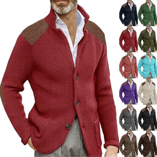 Cardigan da uomo a maniche lunghe, lavorato a maglia fine, invernale, con bottoni e tasche, bomber da uomo, cardigan da uomo, Colore: rosa., 5XL