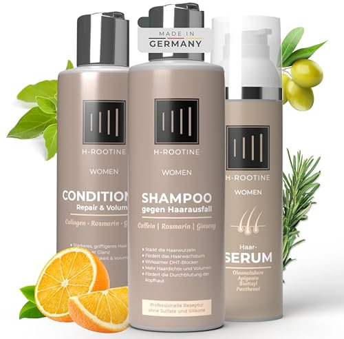 H-Rootine Hair Complete Set - Haarshampoo Damen - Repair Conditioner - Haar Shampoo - 3er Set - Shampoo Haarausfall Frauen-Serum Haarwuchsmittel - Haarwachstum beschleunigen