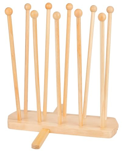 BENECREAT Plastic Bag Drying Rack, Reusable Bag Cup Drainer Holder with 10 Sticks Pinewood Drying Rack for Drying Food Storage Bags, Drinking Cups, Bottles, Dishcloths