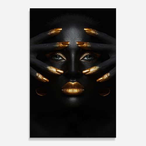 ARTHUB® Glasbild 60x80 cm, 5mm ESG | Moderne Wandbilder aus Glas für Wohnzimmer & Schlafzimmer, Wanddekoration, Wohnkultur, Frauen, Gold Fingertips Art