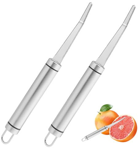 Juego de 2 cuchillos de pomelo, cuchara de pomelo, pelador de naranjas, cucharas de kiwi, cuchillo de pomelo curvado de acero inoxidable con filo ondulado, cuchillo de fruta con filo ondulado, para