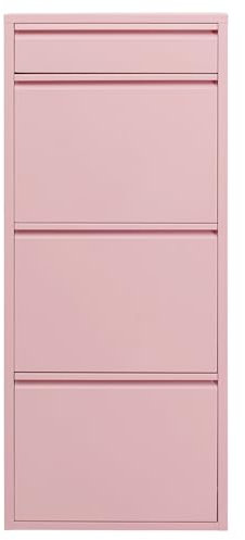Kare Design Schuhschrank Caruso, Rosa, Stahl, mit 4 Klappen, Schuhablage für 6 Paar Schuhe, schmal, platzsparend, hoch, Schuhregal, Eingangsbereich, 115x50x15 cm (H/B/T)
