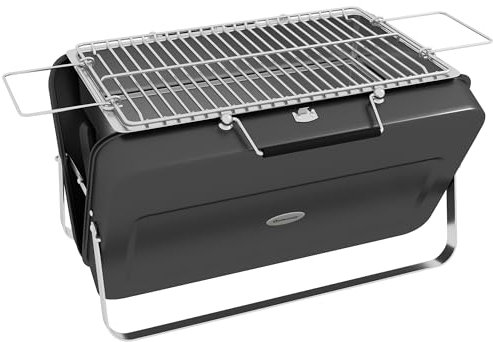 Outsunny Mini barbacoa de carbón portátil con maletín de concha plegable barbacoa de mesa para jardín, camping, picnic, dim. 47L x 30W x 28H cm negro