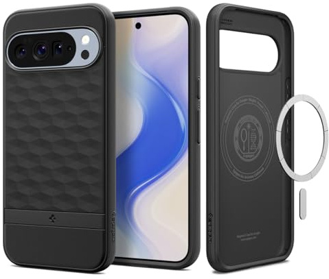 Spigen Parallax MagFit für Google Pixel 10 Pro XL -Matte Black | Kompatibel mit MagSafe, Integrierter Kickstand, 3D-Rückenmuster, Air Cushion Tech, Military-Grade Schutz