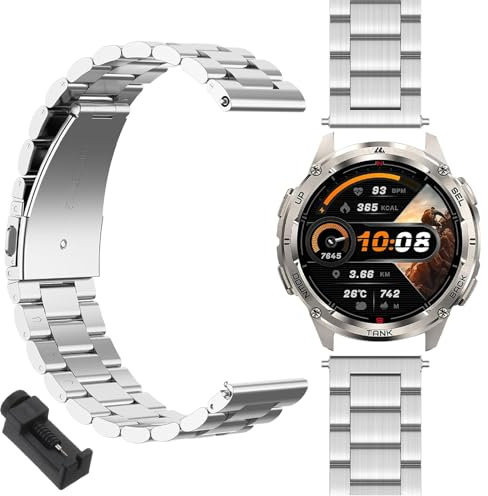 GIOPUEY Bracelet Compatible avec KOSPET TANK T3 ULTRA 2, 22mm Acier inoxydable Sangle Bracelet [Résistant à l'usure] - silver