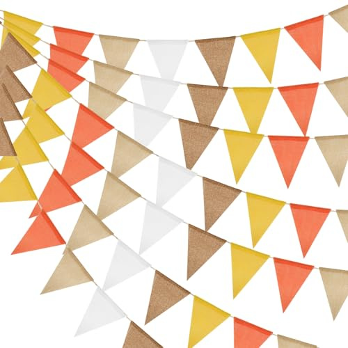 jijAcraft 60PCS Orange Yellow Burlap Bunting: 20M Hessian Bunting Outdoor | Pre-strung Garden Waterproof Outdoor Jute Banner for Autumn Harvest Festival Wedding Birthday Baby Shower Party Decorations