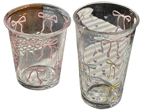 1 tazza d'acqua in vetro con fiocco carino, tazza da caffè a righe con fiocco in stile cartone animato, regalo per ragazze
