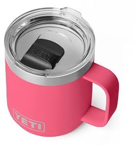 YETI Rambler 10 oz (295 ml) Stackable Mug with Durasip Ceramic Lining, Stainless Steel Vacuum Insulated Coffee Cup with Removable Magslider Lid, Tropical Pink