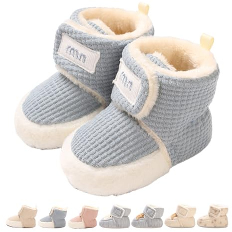 Baby Boys Girls Winter Warm Fleece Booties Snow Boots Newborn Non-Slip Soft Sole Sock Shoes Slippers Toddler Cotton Thermal Adjustable Crawling Barefoot Walker Shoes 0-18 Months