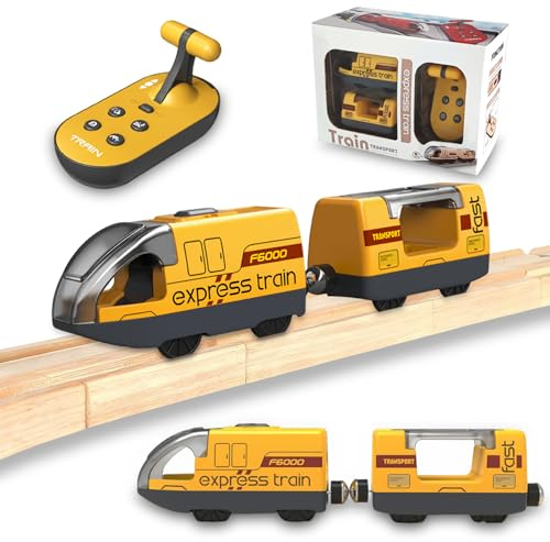 IWTBNOA Elektrisches Zugspielzeug für Holzschienen, Batteriebetriebener Lokomotivzug Ferngesteuerter mit 4 Sound, Holzeisenbahn Elektrische Lok, Lokomotive Kompatibel mit Holzschienen, Geschenke
