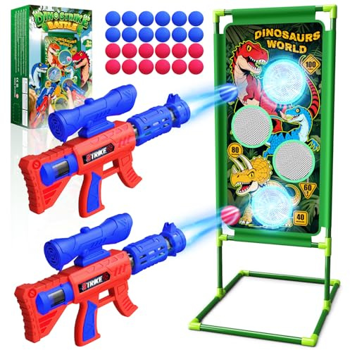 Spielzeug ab 3-12 Jahre Junge,Dinosaurier Schießspielzeug Geschenk Dinosaurier Spielzeug Dino Outdoor Spiele für Kinder Schießspiele für Kinder 2 Pcs Popper Pistole 24 Schaumball Ostergeschenke