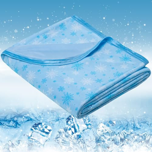 Cooling Blanket for Hot Sleepers – Thin Summer Cooling Blanket Queen Size, Q-Max >0.5 Lightweight Cooling Throw Blanket for Bed, Couch, or Sofa – Snowflake Cool Blankets, (Blue, Queen 228 x 228cm)