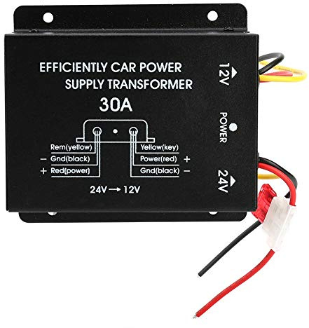 30A Convertitore di alimentazione per auto Scegli Inverter DC 24 V a 12 V Trasformatore di tensione di corrente alta per camion RVS Boats Lega in alluminio Nero