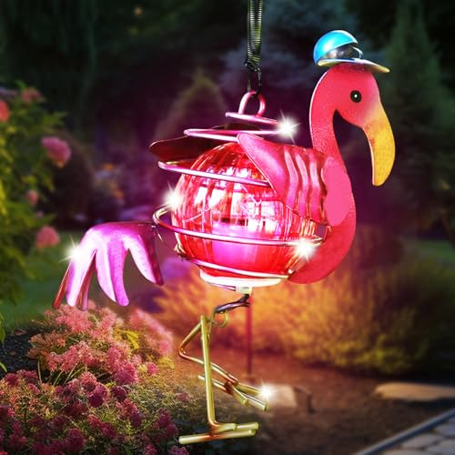 Seasboes Solar Deko Garten Flamingo, Deko Solarleuchte, Rosa Flamingo Figuren mit Solarlampendeko für Außen Gartendeko Solarlampen,Solarfiguren Licht Gartenleuchten für Garden,Terrasse,Balkon
