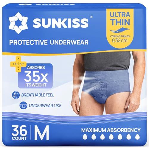 SUNKISS Inkontinenz Pants Männer, Blau, Größe M, 36 Stück 1er Pack | Ultra Dünn und schnell absorbierend, Diskret, Schnell Absorbierende Windelhosen für Erwachsene
