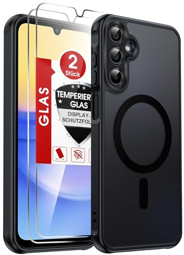 LeYi Cover Magnetica per Samsung Galaxy A15 5G con Vetro Temperato(Nero) | Custodia per A 15 Traslucida Opaca Anti-Impronte Resistente ai Graffi Paraurti in TPU Antiurto Protettiva Case