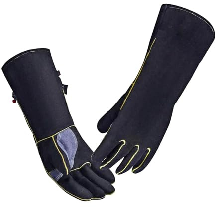 Professionelle hitzebeständige Schweißhandschuhe, Arbeitshandschuhe for Wig-MIG-Schweißer(All Black14Inch)