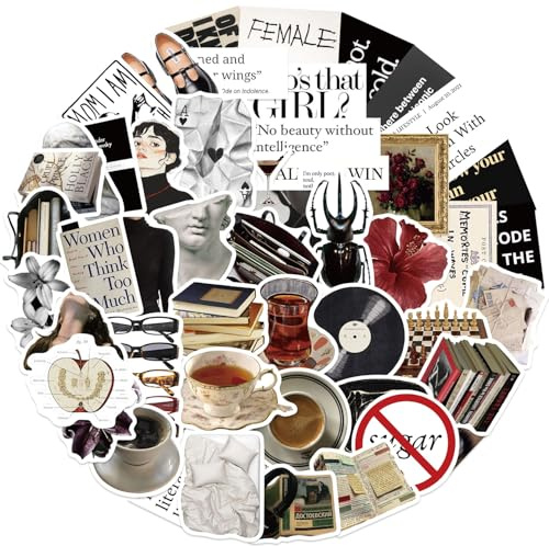 50 Stück Vintage Graffiti Aufkleber, Schwarz Weiß Kunst Design und Sticker Set für Laptop, Koffer, Scrapbook, Fahrrad und Helm, Wasserdichte DIY Deko und Kunst Aufkleber für Dekoration