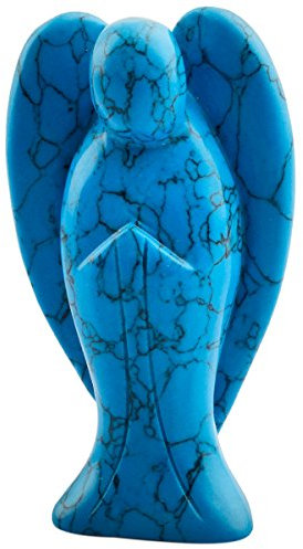 SUNYIK 7,6 cm blauer Howlith Hinten geschnitzte Schutzengel-Statue, polierter Kristall, Heilstein, betender Engel Figur für Zuhause, Büro, spirituelles Geschenk, Reiki-Segen-Taschen-Amulett für Frauen