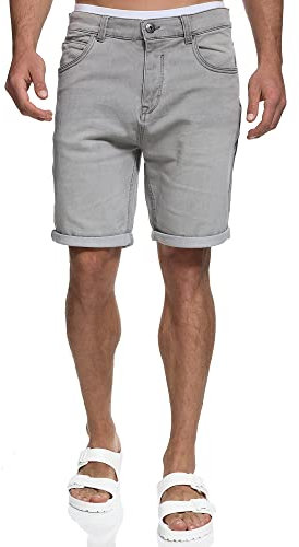 Indicode Herren Lonar Jeans Shorts mit 5 Taschen | Herrenshorts Used Look für Männer Lt Grey, L