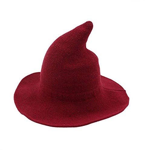 FRECOCCIALO Hexenhut für Damen Halloween Horror Party schwarz Hexe Hut Krempe Faltbare Kopfbedeckung (Rot)