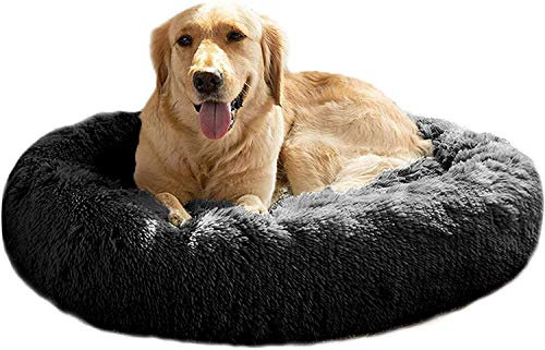Dog Bed, Calming Dog Bed for Medium Dogs, Fluffy Faux Fur Donut Cuddler, Anti-Anxiety Round Beds Up to 11/15/24/45kg